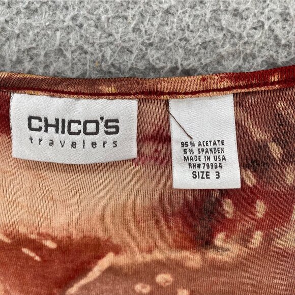 Chicos Top Womens 3 US Extra Large Red Abstract Travelers 3/4 Sleeves Stretch - Picture 5 of 9